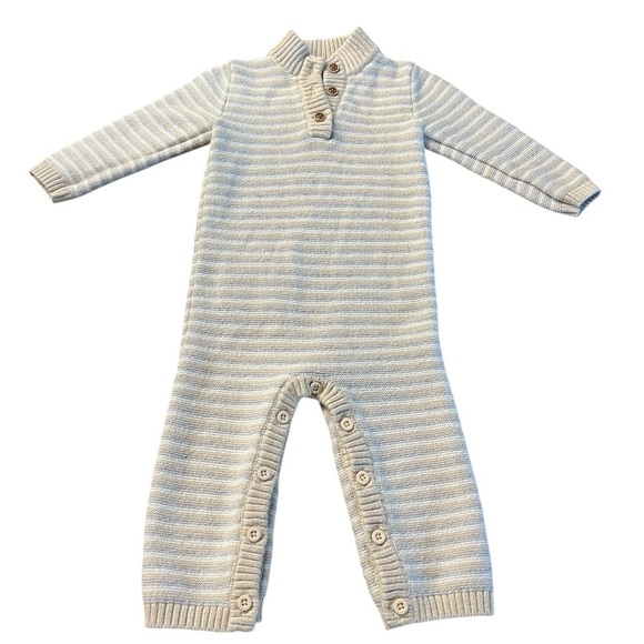 Janie and Jack Other - Janie and Jack Light Tan, Gray & White Striped Onsie Sweater Outfit